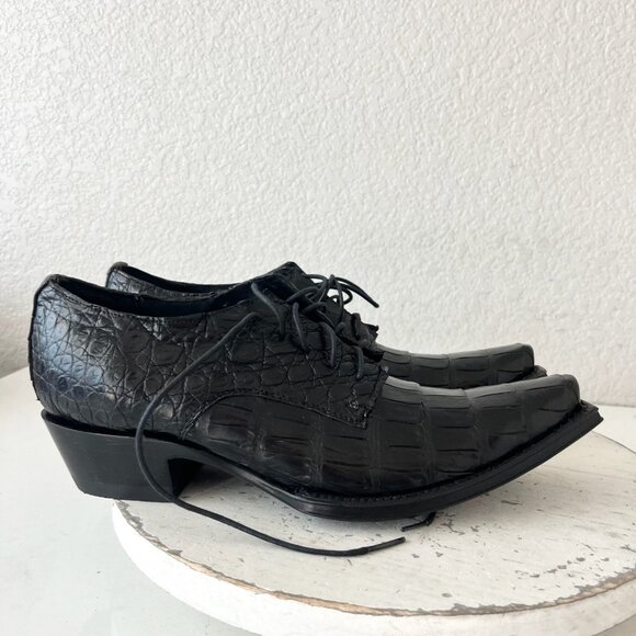 Rod Patrick Womens Lace Up Shoes 9.5 C Black Caiman Western Boots Loafers Ankle - Picture 2 of 12